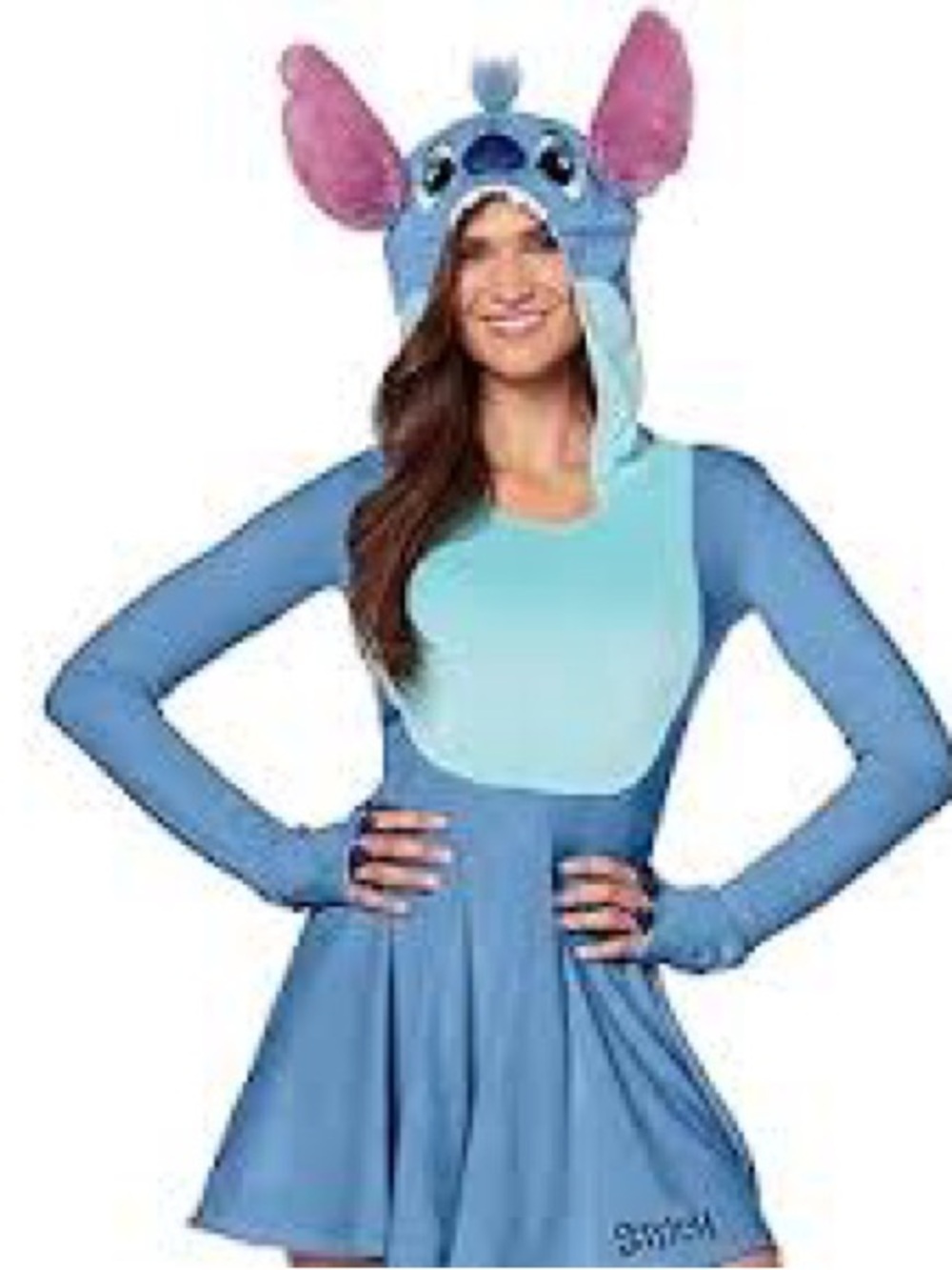 EUC Women’s Disney Lilo & Stitch Inspired Light Blue Pink Hooded Costume Dress M